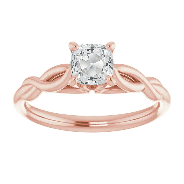 Rose Gold Solitaire Cushion Old Miner Diamond Ring