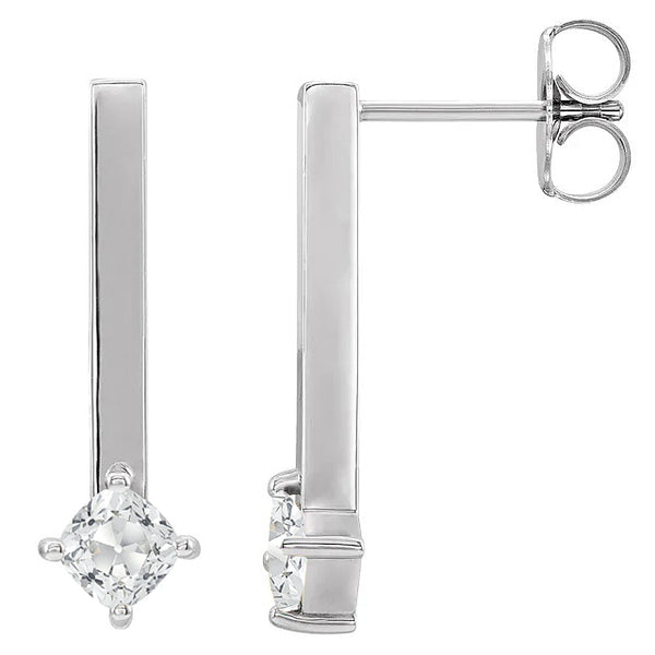 Solitaire Diamond Drop Earrings White Gold 4 Carats Cushion Old Miner