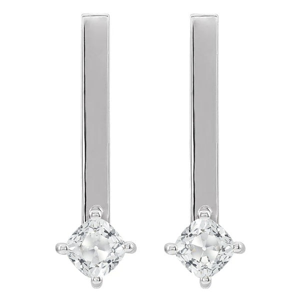 Solitaire Diamond Drop Earrings White Gold 4 Carats Cushion Old Miner