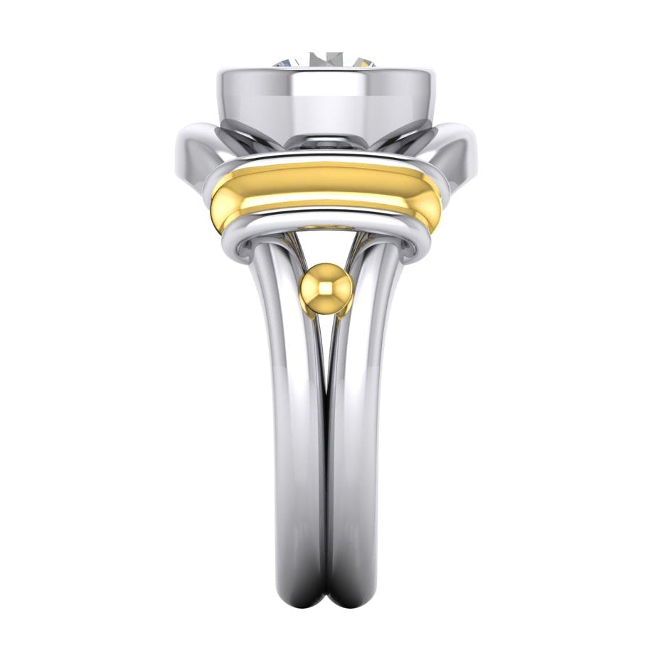 Two Tone Diamond Solitaire Mens Ring Bezel Set 2 Carats