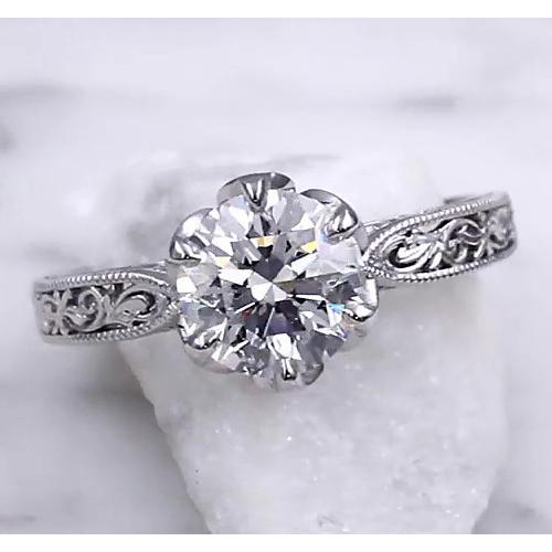 Solitaire Diamond Miligrain Ring 2 Carats Filigree 