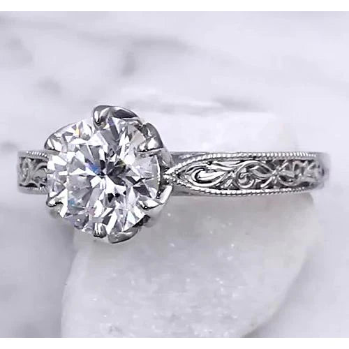 Solitaire Diamond Miligrain Ring 2 Carats Filigree 
