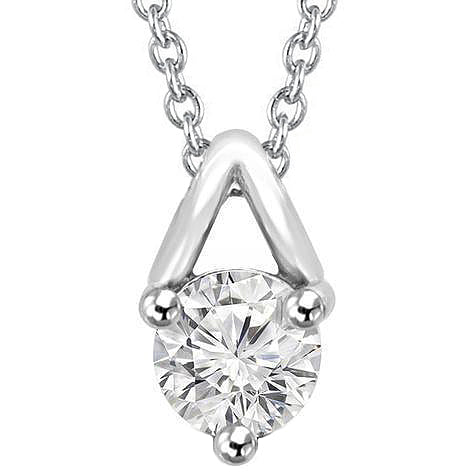 Solitaire Natural Earth Mined Diamond Necklace 1 Carat 3 Prong Set Round White Gold 14K