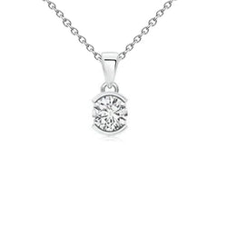Solitaire Diamond Necklace Pendant 0.75 Ct. Half Bezel Setting WG 14K
