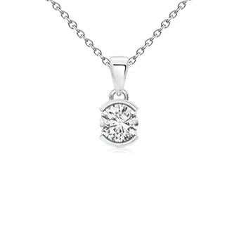 Solitaire Diamond Necklace Pendant 0.75 Ct. Half Bezel Setting WG 14K