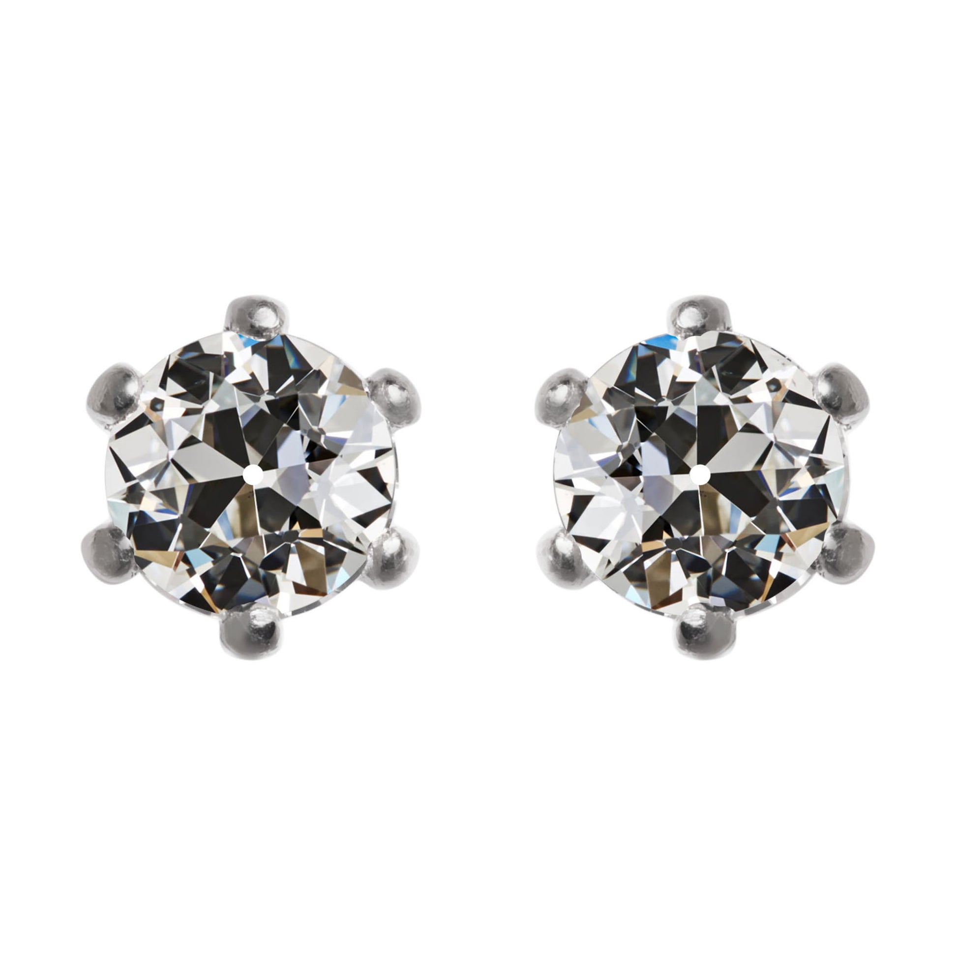 4 Carats Solitaire Diamond Old Cut Stud Earrings 6 Prong Set