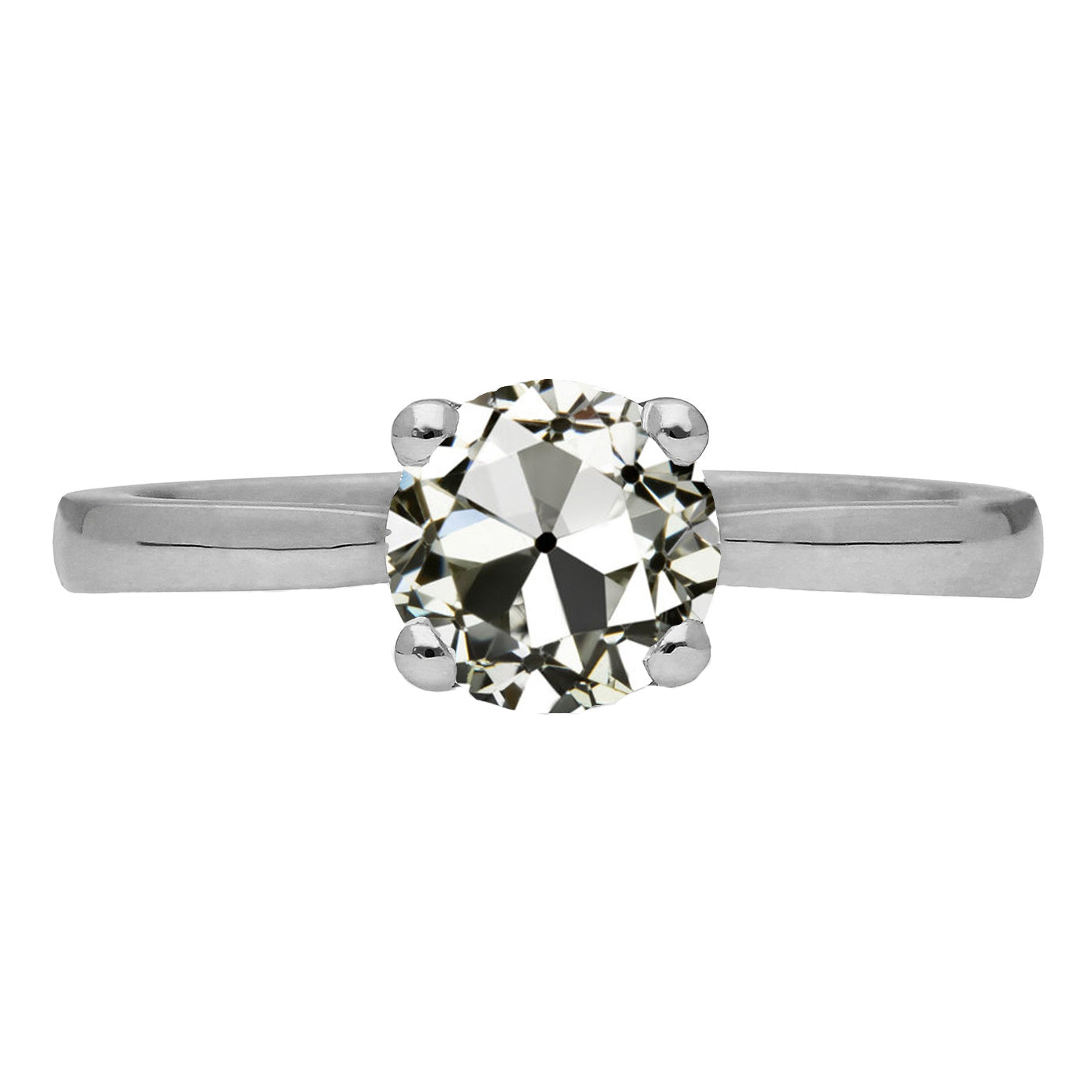 Solitaire Diamond Old Miner Ring White Gold 14K