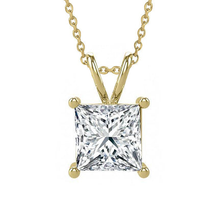 Solitaire Lab Grown Diamond Pendant 3 Carats Necklace Yellow Gold 14K New