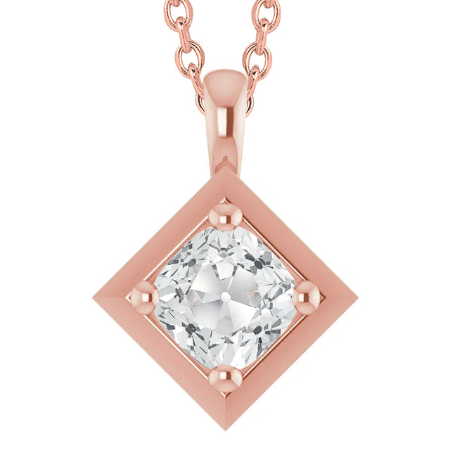 Solitaire Diamond Pendant Old Miner Cut Prong Set