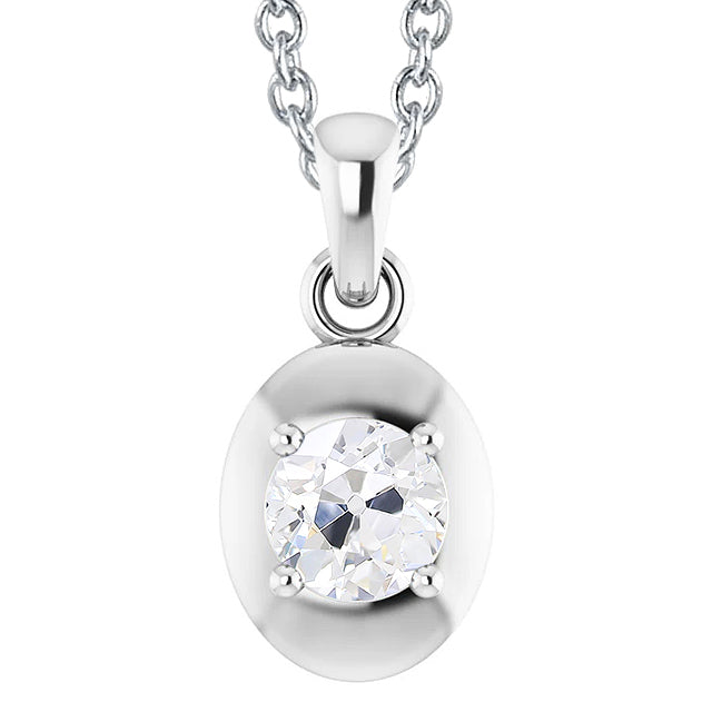 Solitaire Diamond Pendant Old Miner Cut White Gold
