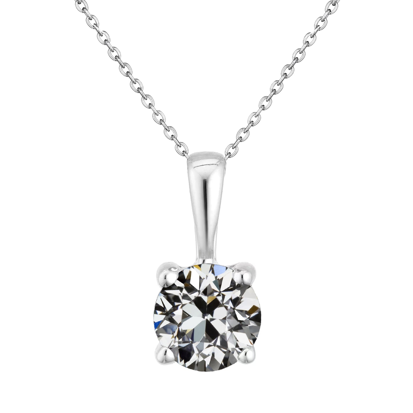 Solitaire Diamond Pendant 2 Ct Old Miner 14K White Gold