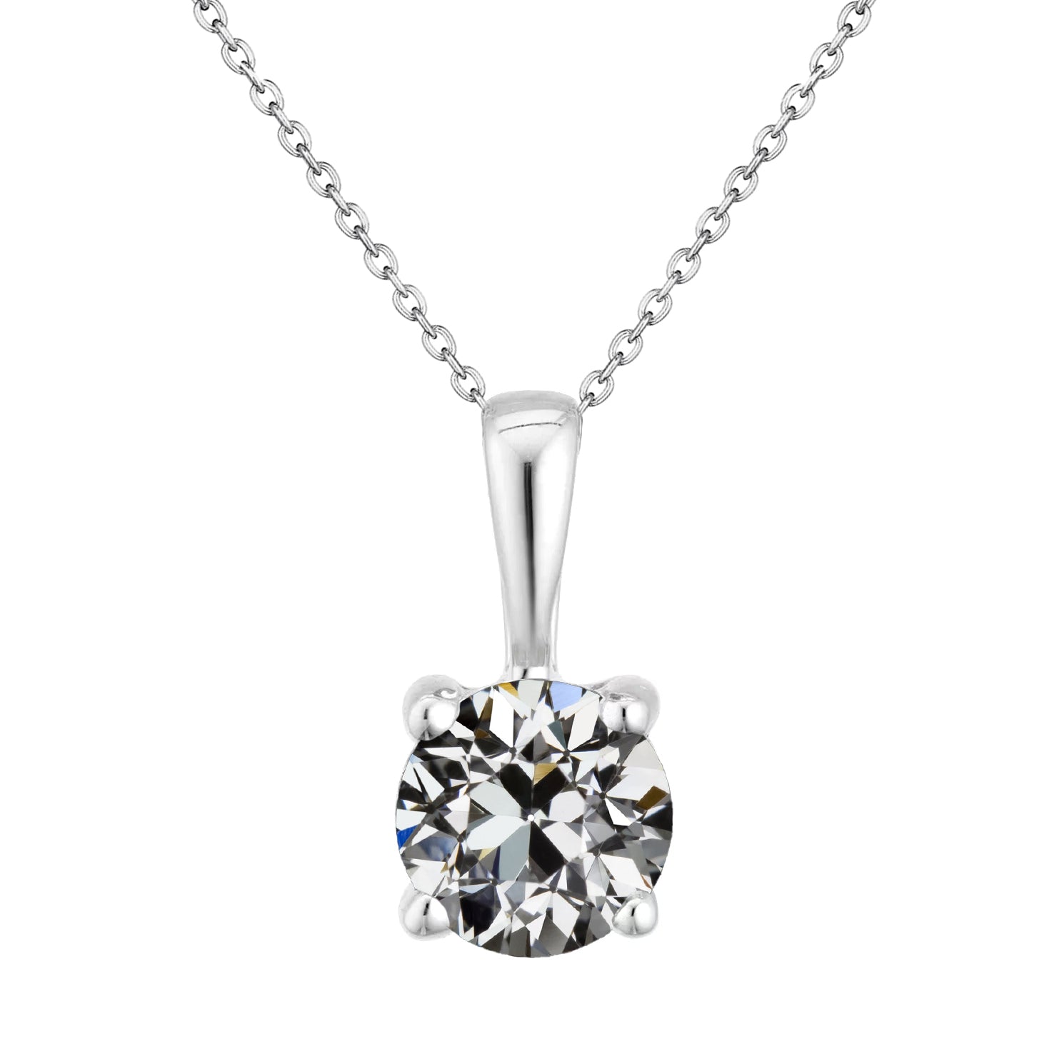 Solitaire Diamond Pendant 2 Ct Old Miner 14K White Gold