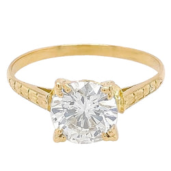 Solitaire Diamond Ring 2 Carats Milgrain Yellow Gold Ladies Jewelry