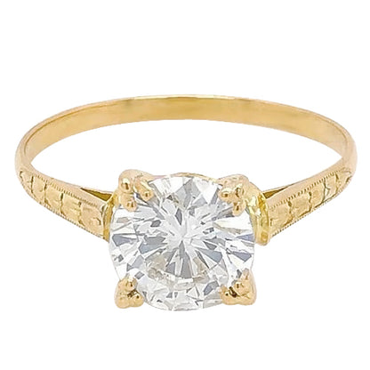Round Solitaire Diamond Milgrain Yellow Gold Ladies Jewelry