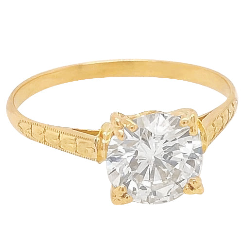 Solitaire Diamond Ring 2 Carats Milgrain Yellow Gold Ladies Jewelry