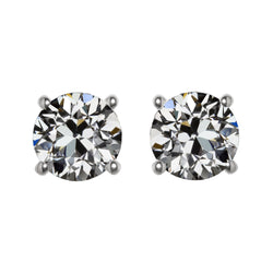 Solitaire Genuine Natural Real Diamond ( Not Lab Grown ) Round Old Miner Stud Earrings 4 Carats White Gold