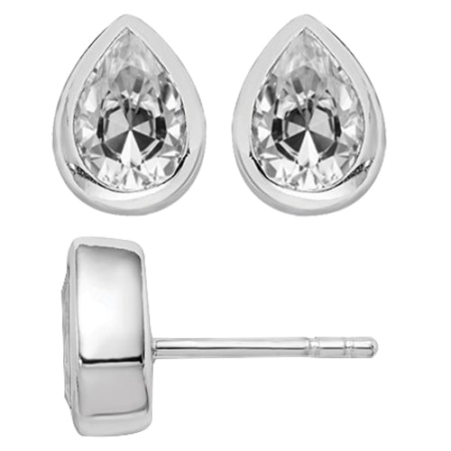 Solitaire Diamond Stud Earrings Pear Cut Old Miner Bezel Set 4 Ct