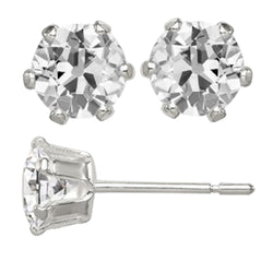 Solitaire Mined Natural Real Diamond ( Not Lab Grown ) Studs 14K White Gold Earrings Old Cut 3.50 Ct