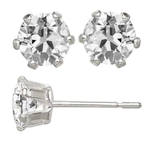 Solitaire Diamond Studs 14K White Gold Earrings Old Cut 3.50 Ct 