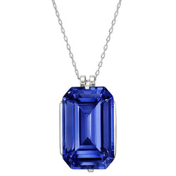 Solitaire Emerald Ceylon Sapphire Pendant With Chain 14K Gold 4 Carats