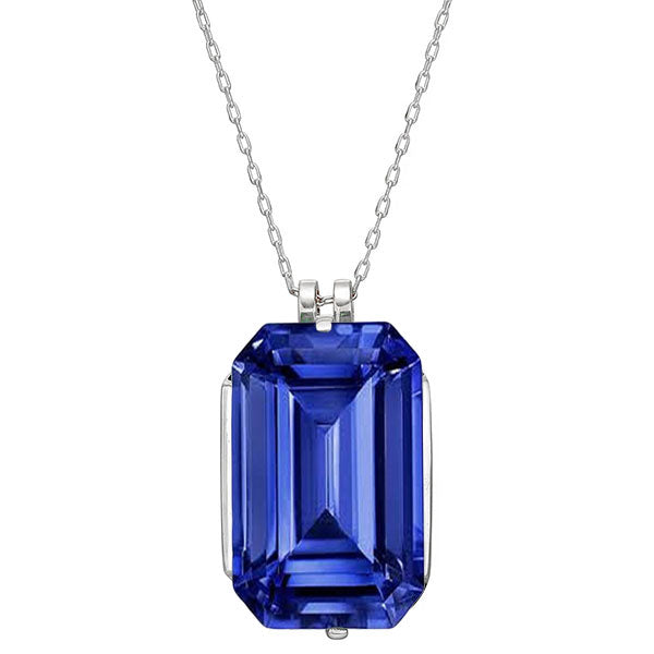 Solitaire Emerald Ceylon Sapphire Pendant With Chain 