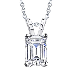 Solitaire Emerald Cut Diamond Pendant Necklace 2 Ct. White Gold 14K