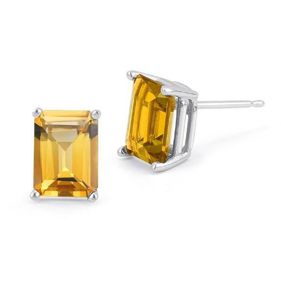 Solitaire Emerald  Best amazing weeding  Cut Madeira Citrine  Studs Earrings White Gold 
