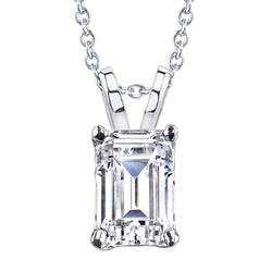 Solitaire Emerald Cut Natural Diamond Pendant Necklace 2 Ct. White Gold 14K