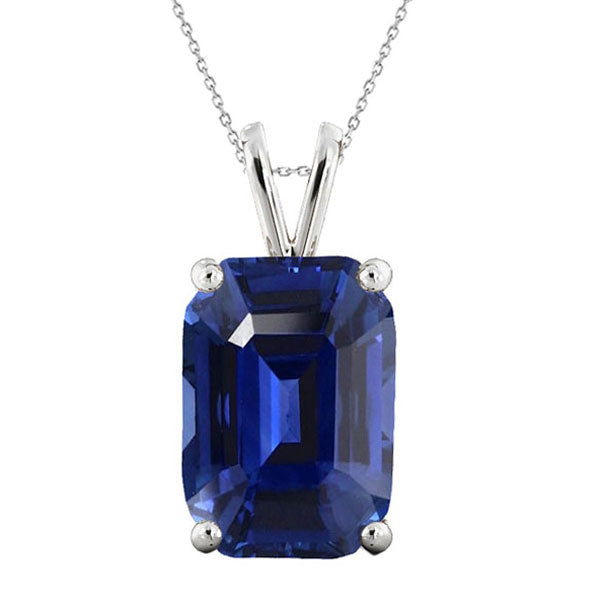 Solitaire Emerald Dark Blue Sapphire Pendant