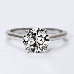 Solitaire Engagement Ring Round Old Cut Natural Earth Mined Diamond 4 Prong Set 2 Carats