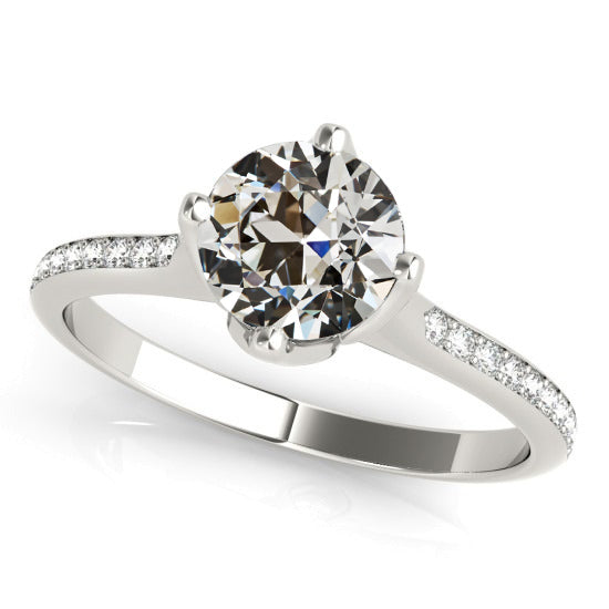 Solitaire Engagement Ring With Accents Old Miner Cut Diamond