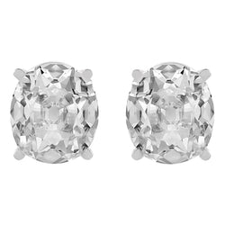 Solitaire Gold Diamond Studs Oval Old Cut Earrings 10 Carats Prong Set