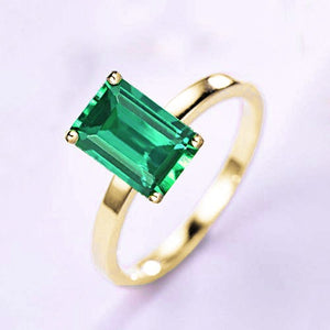Solitaire Green Emerald Ring 3 Carats Yellow Gold 14K Gemstone Jewelry