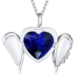 Solitaire Heart Blue Sapphire Angel Wings Pendant Slide Necklace 4 Carats