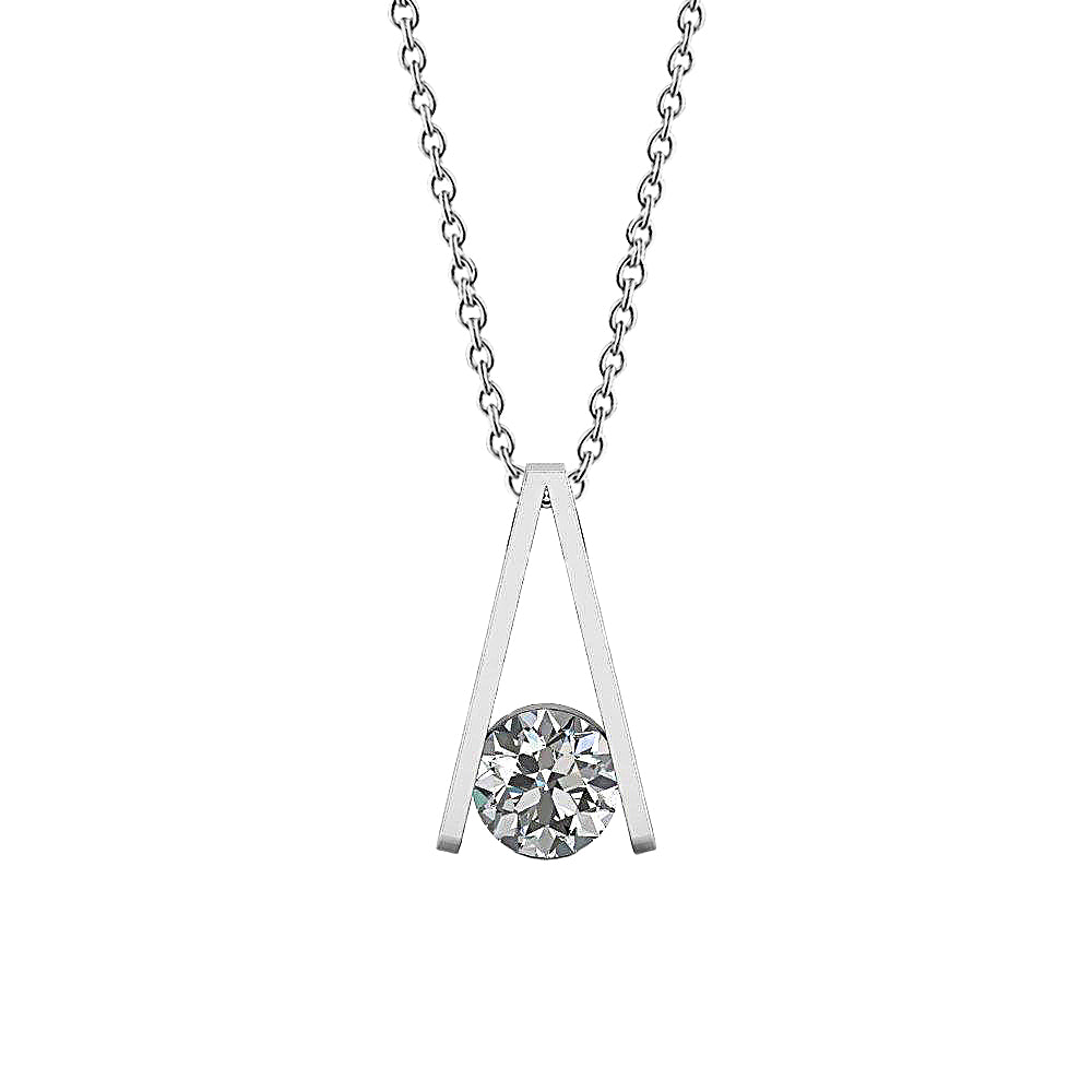 Solitaire Inverted V Shape Lab Grown Diamond Pendant Necklace 2 Carat WG 14K