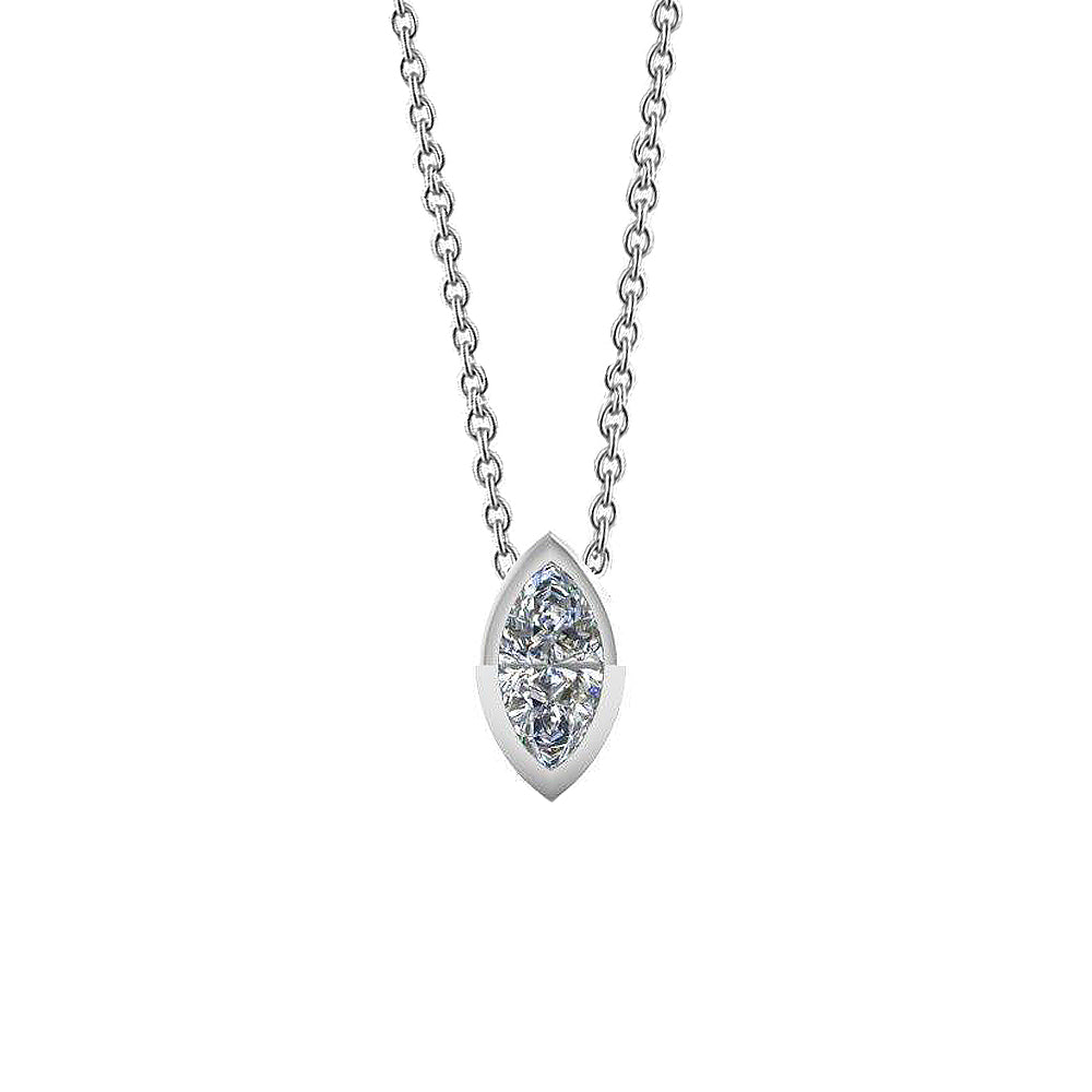Solitaire Marquise Cut Natural Earth Mined Diamond Pendant Necklace 1.0 Carat WG 14K