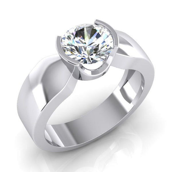 Solitaire Diamond Ring Half Bezel Setting 1.50 Carats White Gold