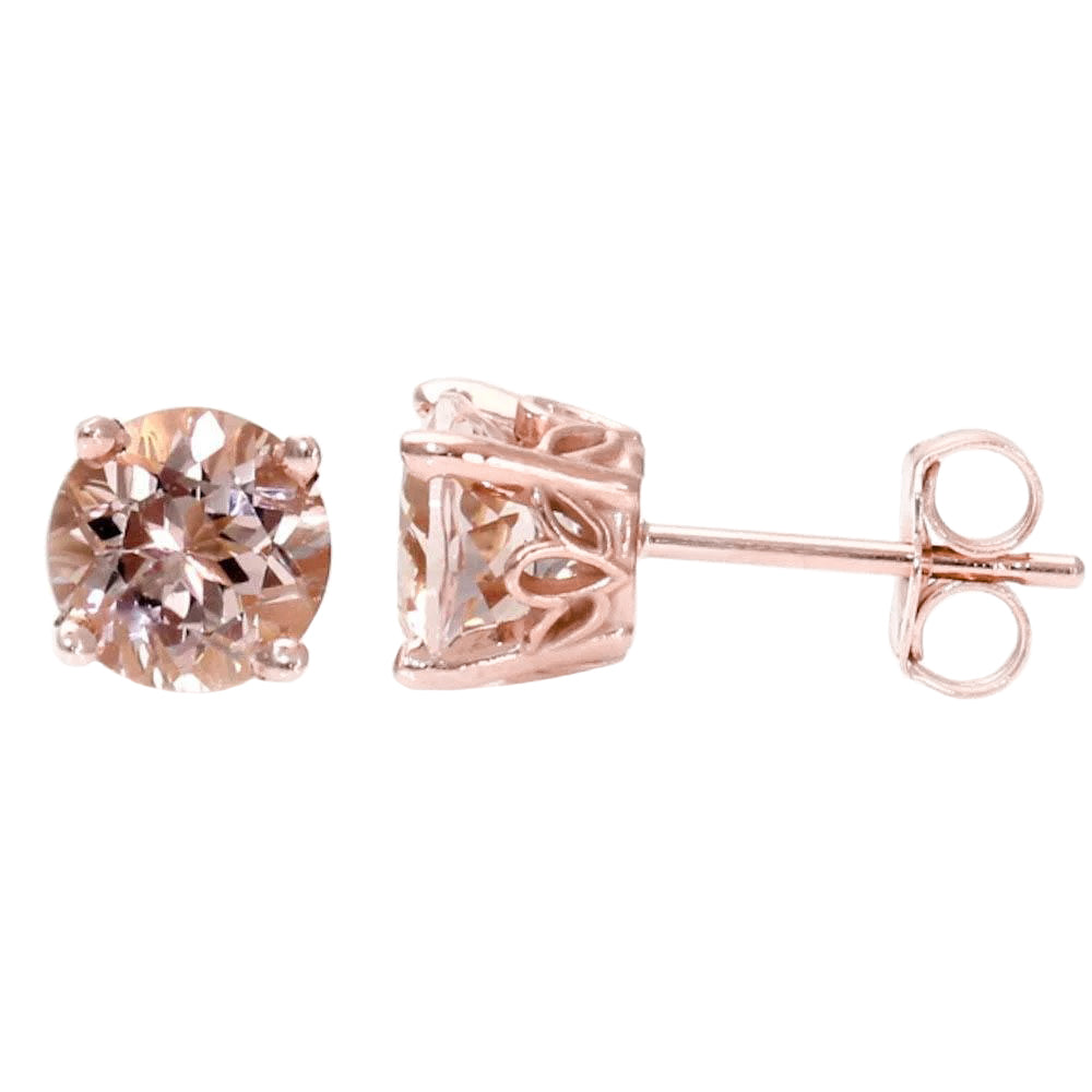 Solitaire Morganite  True classic fancy   Women Studs Earrings Gold Rose