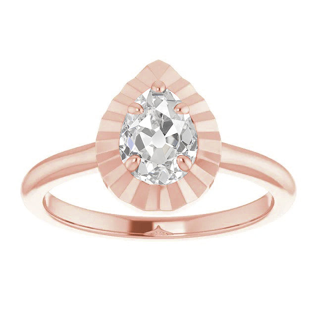 Solitaire Old Miner Pear Diamond Ring Rose Gold White Elegant Gold Diamond Solitaire Ring 