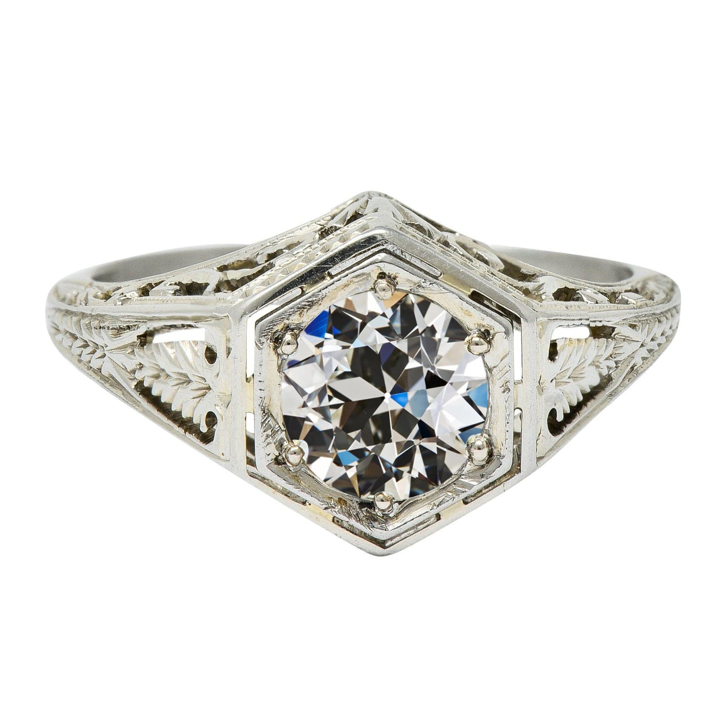 Antique Style Solitaire Old Miner Cut Diamond Ring