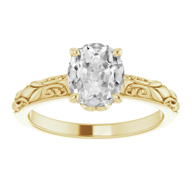 Solitaire Oval Diamond Old Cut Antique Style Yellow Gold Ring 3 Carats
