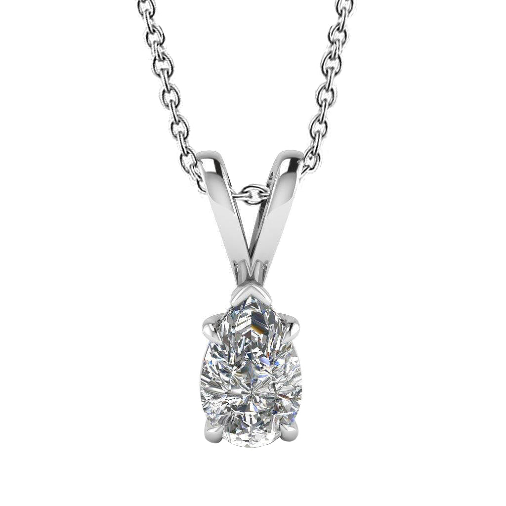 Solitaire Pear Real Natural Earth Mined Diamond Lady Necklace Pendant 1.0 Carat White Gold 14K