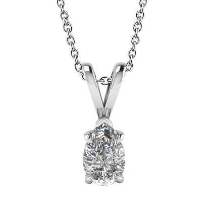 Solitaire Pear Real Natural Earth Mined Diamond Lady Necklace Pendant 1.0 Carat White Gold 14K