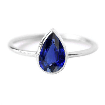 Solitaire Pear Gemstone Ring 1.50 Ct Bezel Set Blue Sapphire