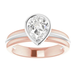 Solitaire Pear Old European Natural Earth Mined Diamond Ring Bezel Set 2.20 Carats