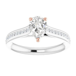 Solitaire Pear Old Miner Diamond Ring With Accents 4.40 Carats