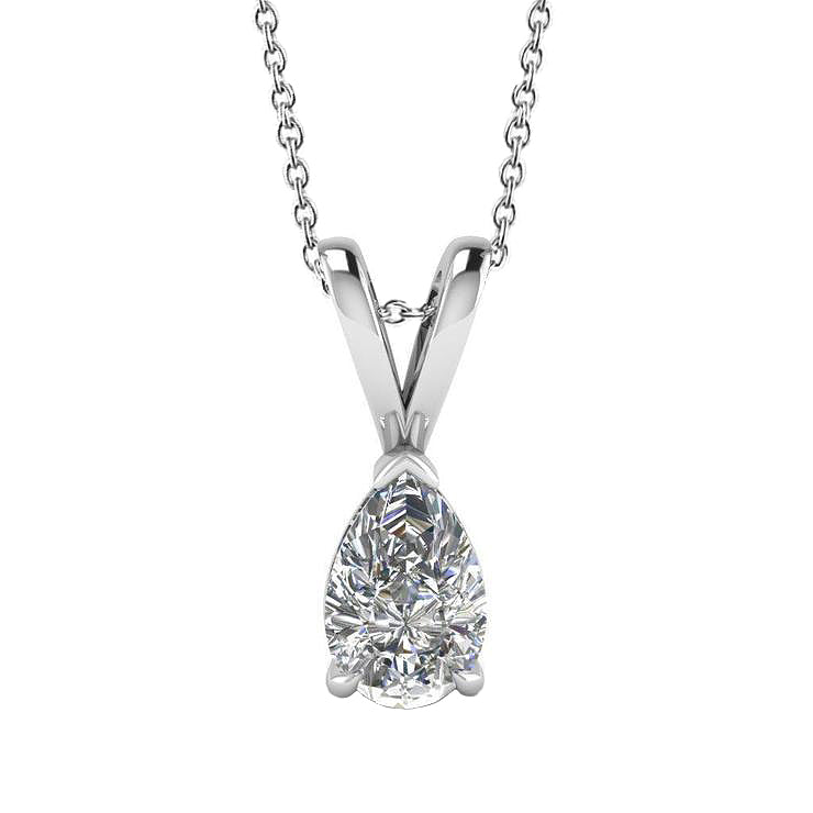 Solitaire Pear Pendant Necklace 1 Carat White Gold 14K Natural Earth Mined Diamond