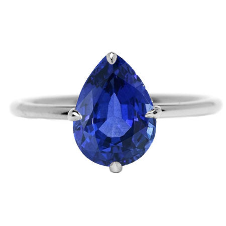 Solitaire Pear Sapphire Sri Lankan Ring 2.50 Ct Ladies Jewelry