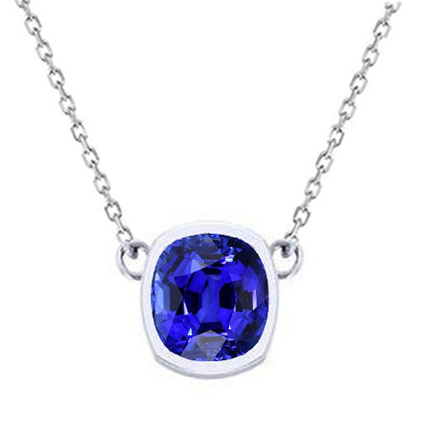 Solitaire Pendant Bezel Set Blue Sapphire