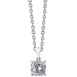 Solitaire Princess Natural Earth Mined Diamond Pendant Necklace 2.50 Carats White Gold 14K